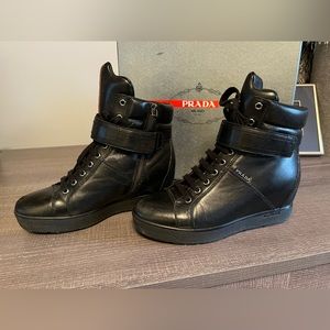 Prada leather hidden platform hiking boots